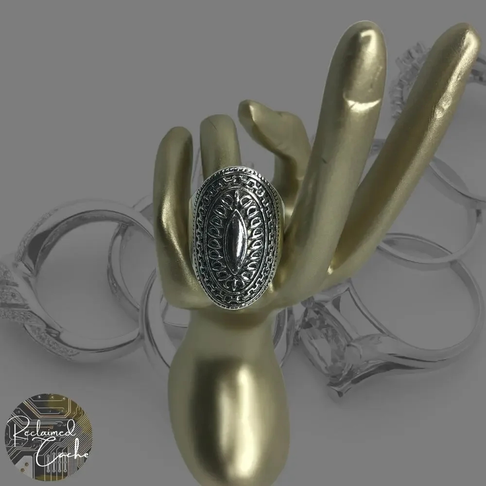 Long Boho Silver Ring - Size 9.5